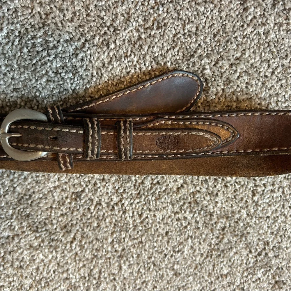 Duluth Trading Co vintage brown genuine Leather Belt with Stitching
